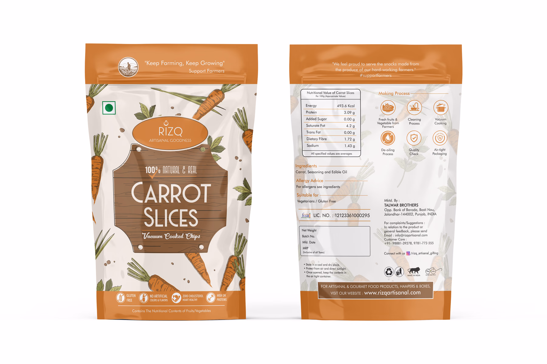 Carrot slices pouch mockup