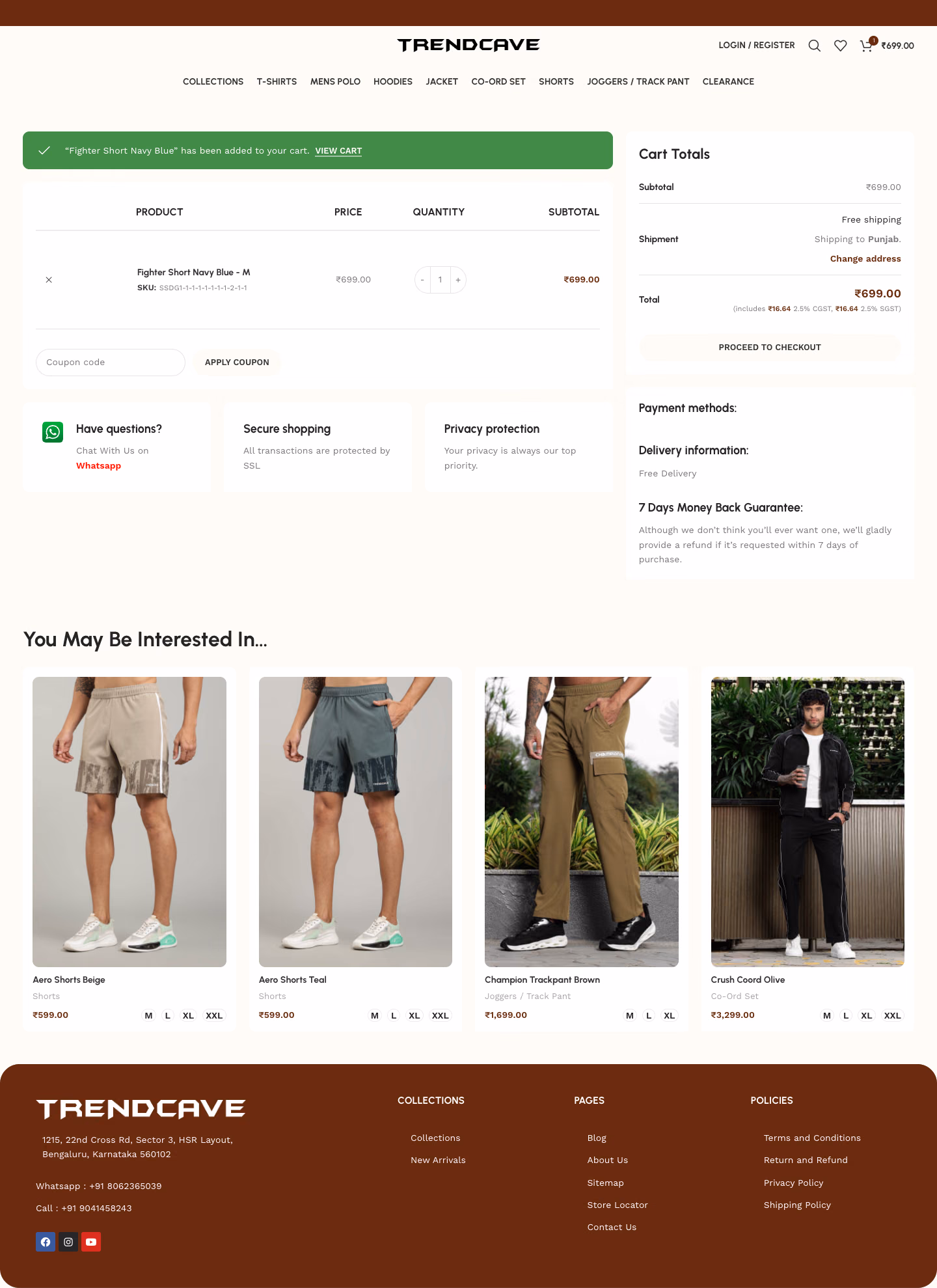 Cart page on desktop