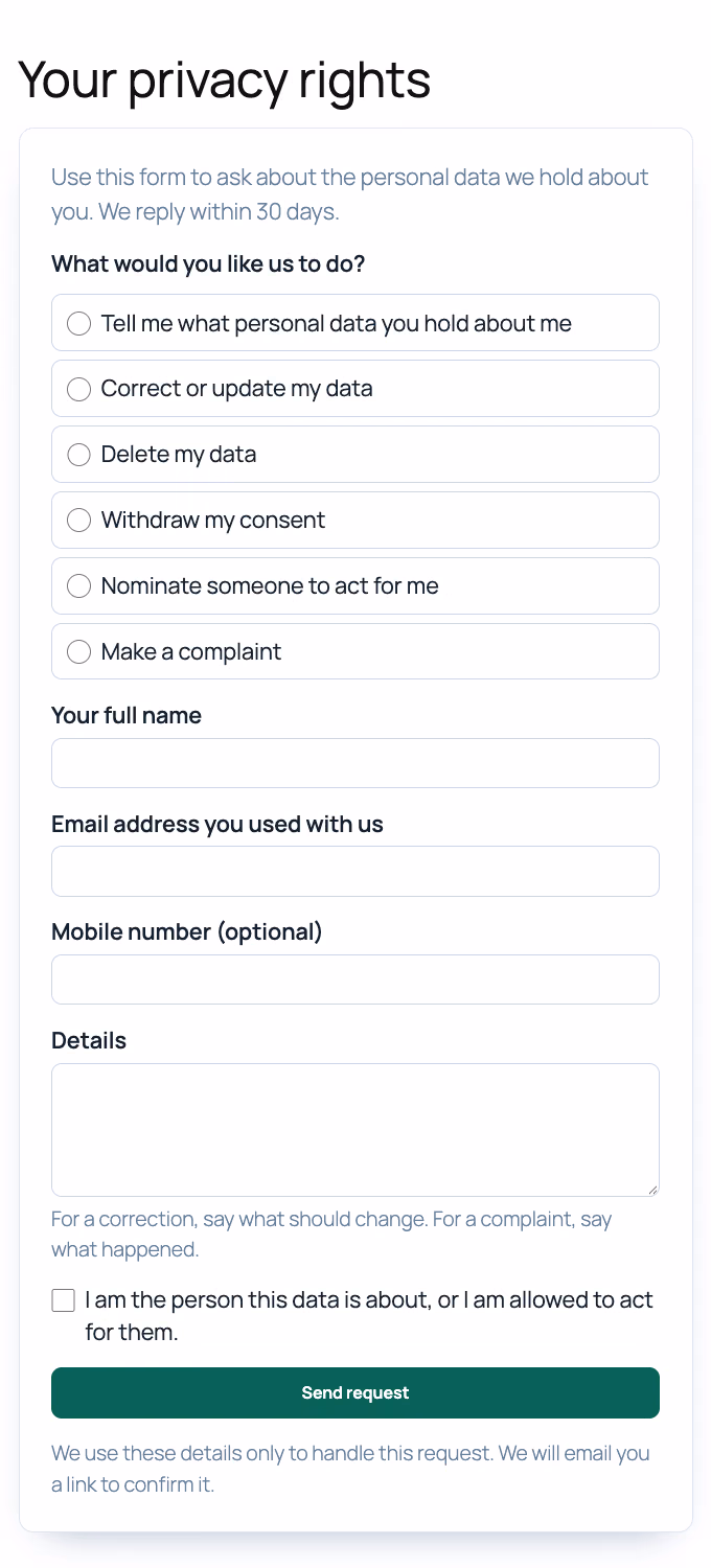 The privacy request form