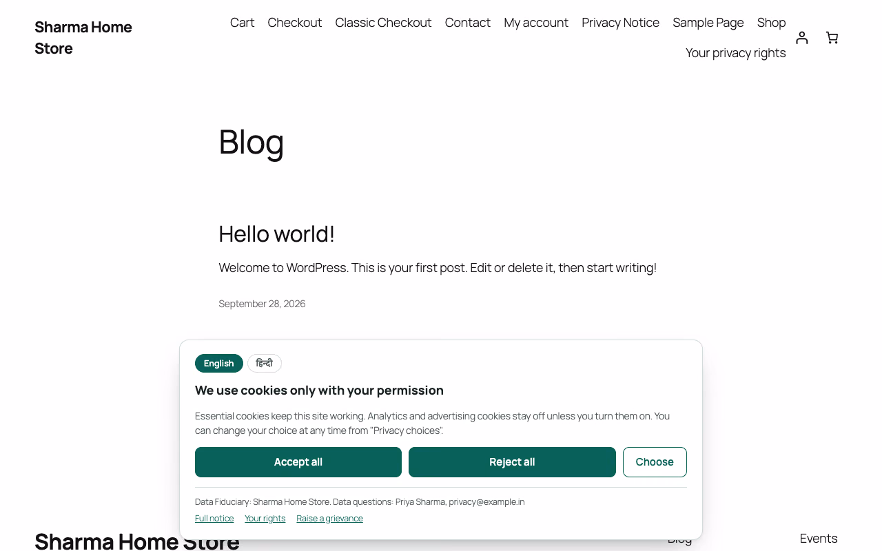The consent banner on a WooCommerce store